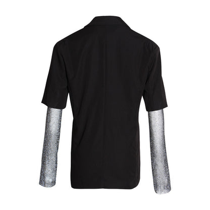 British Style Elegant Hot Bead Net Small Suit Stitching Long Sleeve Small Suit Jacket