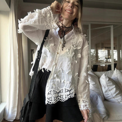 Crocheted Long-sleeved Shirt Autumn Top