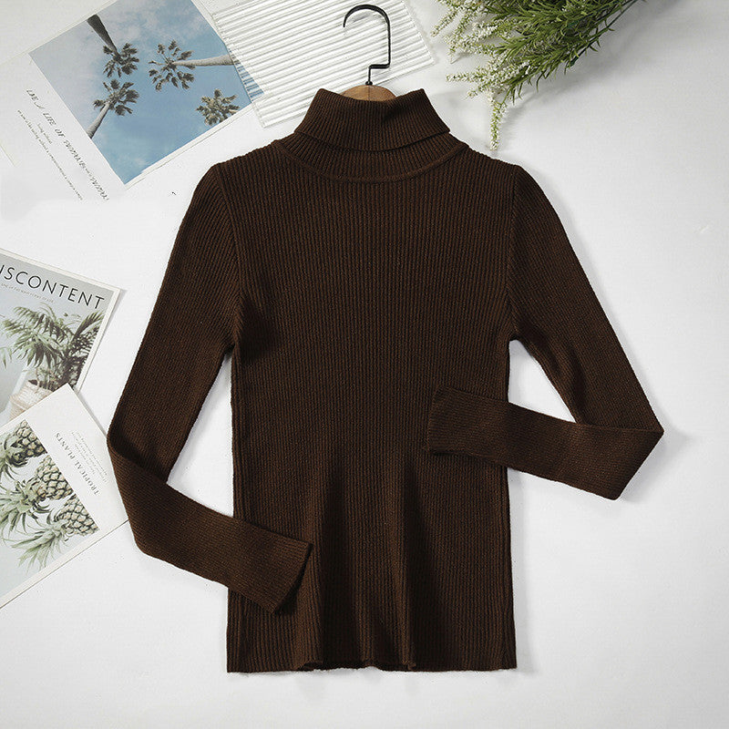 Classic Elegance Turtleneck Sweater: Solid Color Pit Strip Knit Pullover Turtleneck Sweater