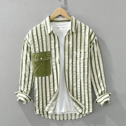 Zen Vibes Cardigan: Stripe Long Sleeve Shirt Men