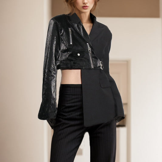 Female Suit Collar Stitching Design Irregular Blazer