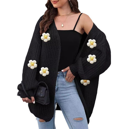 Floral Fantasy Woven Sweater Coat : Women's Thick Coat Thick Needle Woven Sweater