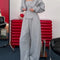 Gray Three-Piece Set With Hooded Jacket, Corset Top And Wide-Leg Pants