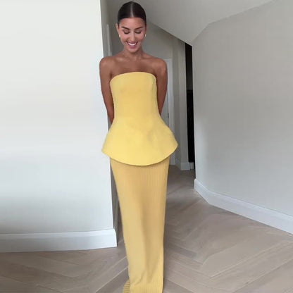 Women's Tube Top High Waist Hip Skirt Two-piece Set