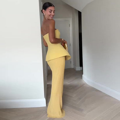 Women's Tube Top High Waist Hip Skirt Two-piece Set