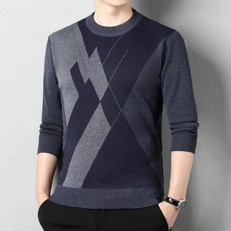 Men's Loose Multicolor Round Neck Warm Sweater.