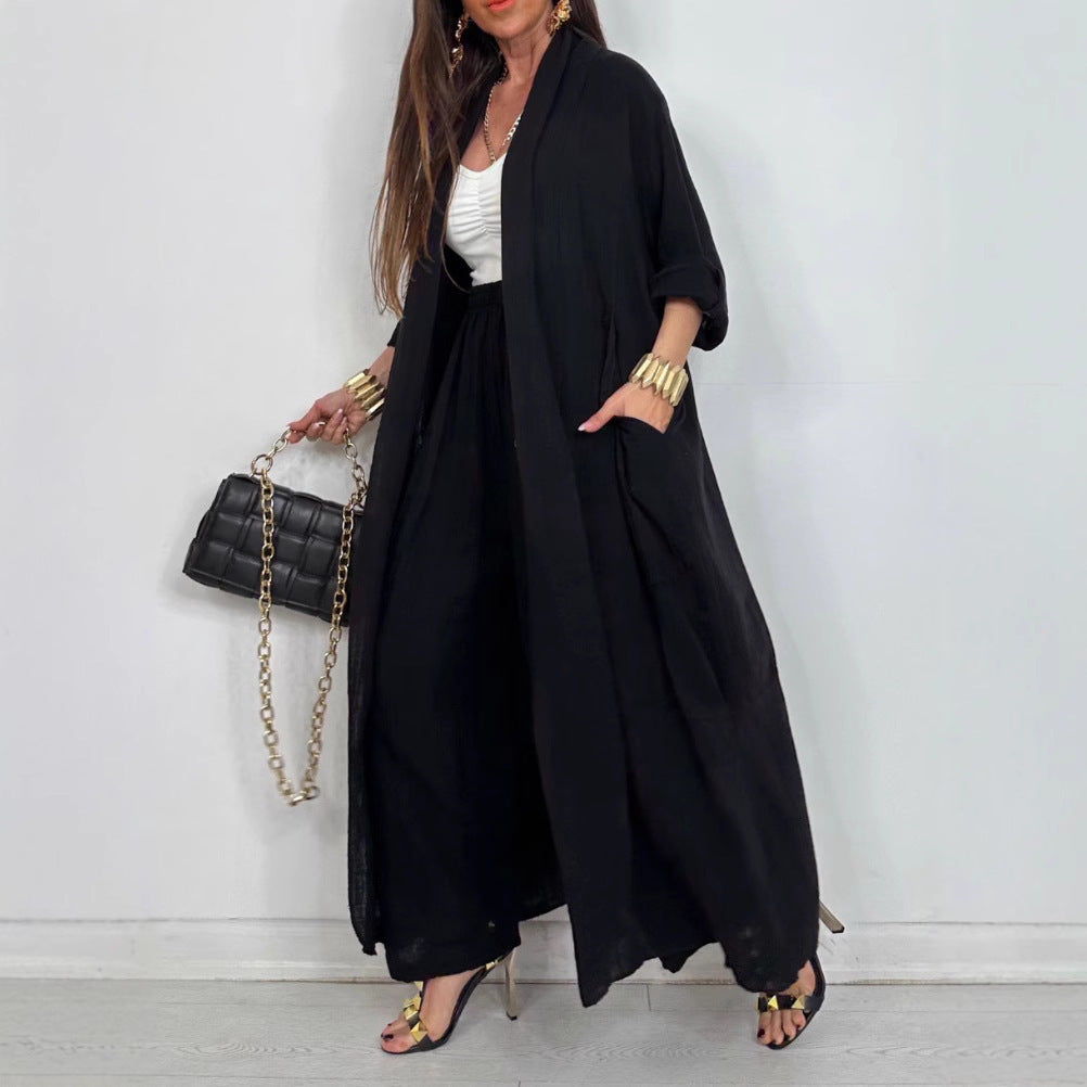 Cardigan Long Shirt Fashion Solid Color Casual Suit