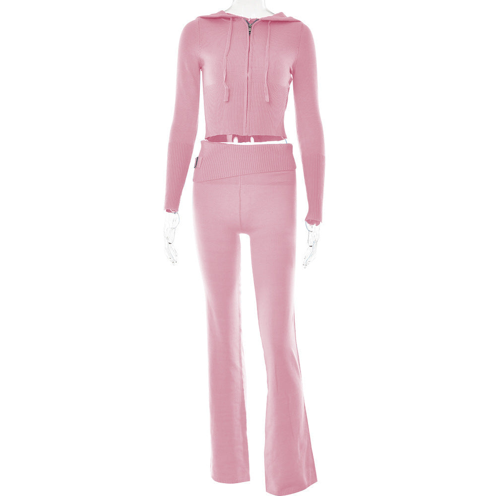 Urban Chic Zip-Up Set:Hoodie Suit Women Leisure Sexy Zip Long Sleeve Sweater And High Waist Long Pants Set