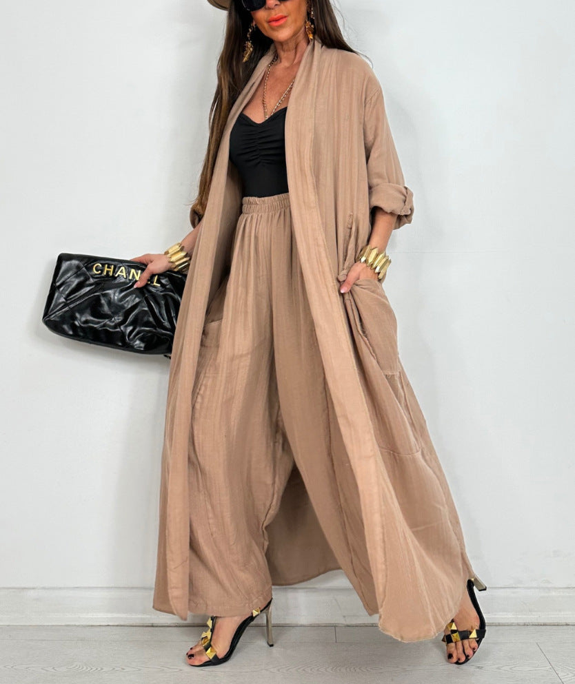 Cardigan Long Shirt Fashion Solid Color Casual Suit