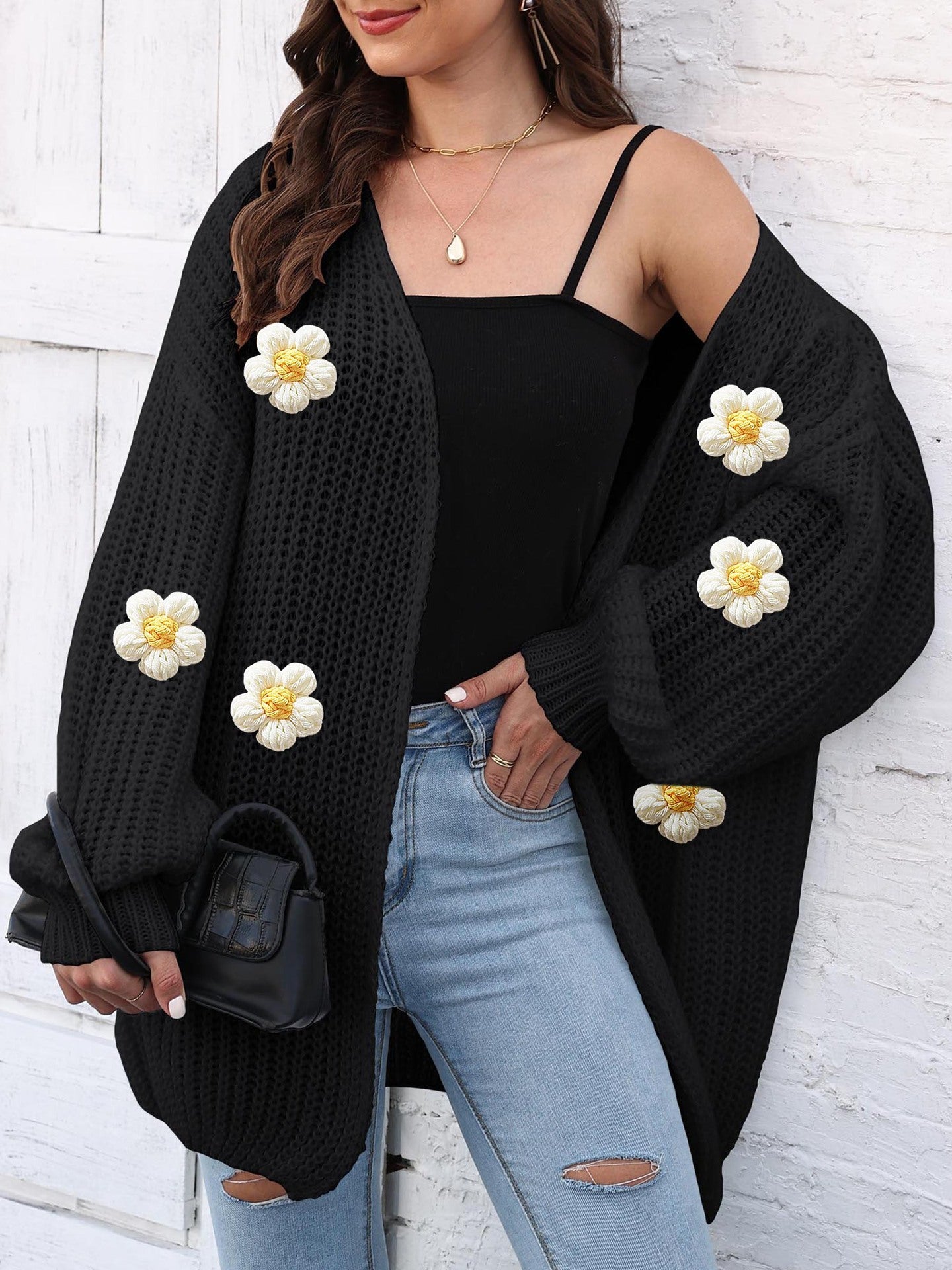 Floral Fantasy Woven Sweater Coat : Women's Thick Coat Thick Needle Woven Sweater