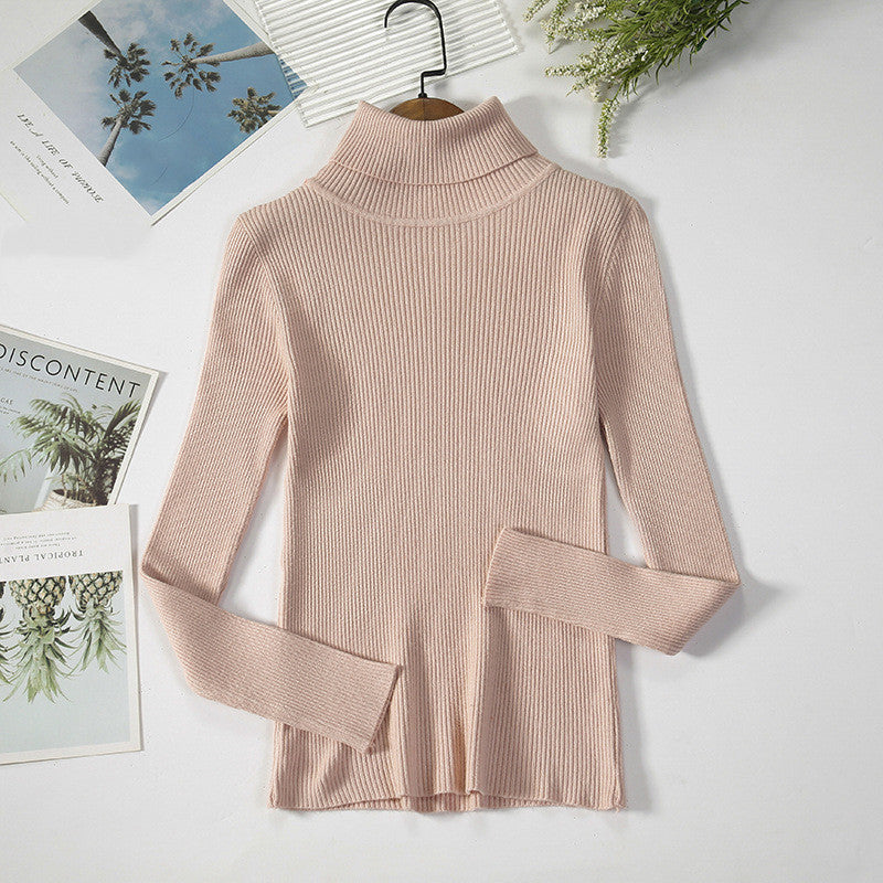 Classic Elegance Turtleneck Sweater: Solid Color Pit Strip Knit Pullover Turtleneck Sweater