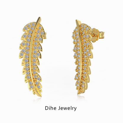 Leaf-shaped Zircon Inlaid S925 Sterling Silver Stud Earrings For Women