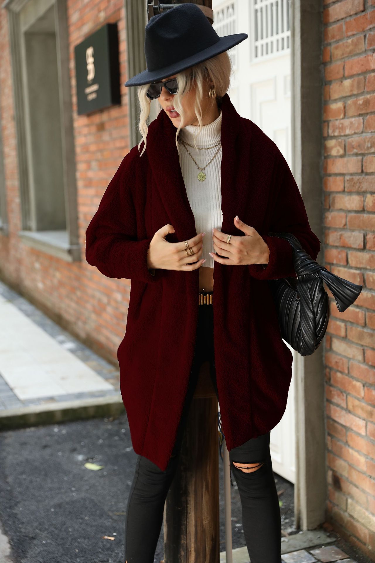 Effortless Elegance Lapel Coat: Solid Color Loose Lapels Coat Without Buckle