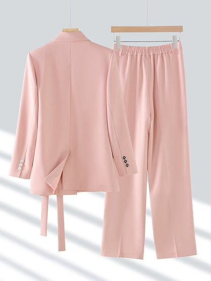 Casual Long-sleeved Small Suit Collar Jacket Women's Wide-leg Pants Two-piece Suit
