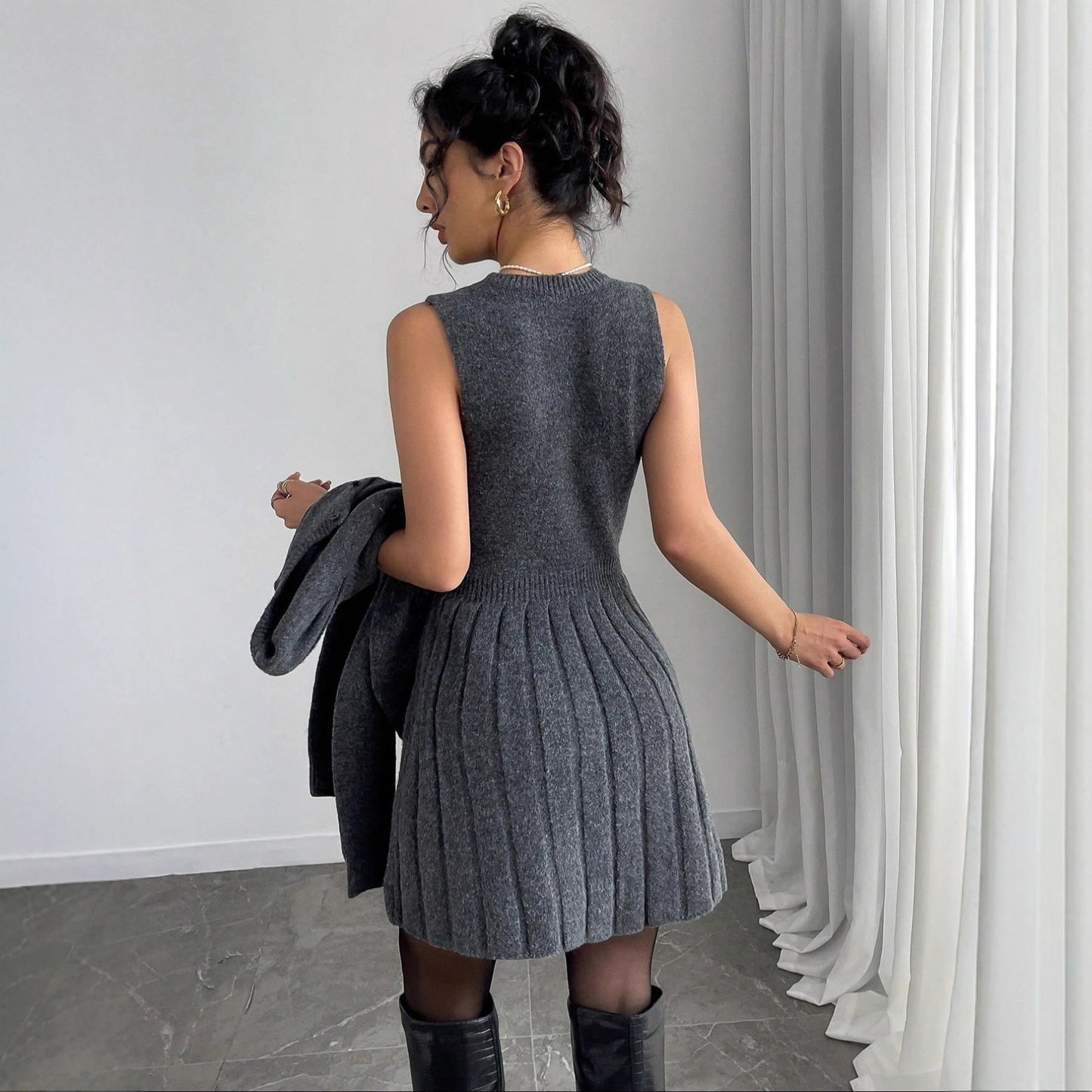 European And American Women's Clothing New Fashionable Knitted Dress Coat