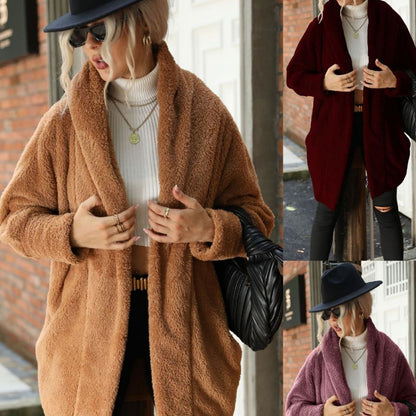 Effortless Elegance Lapel Coat: Solid Color Loose Lapels Coat Without Buckle