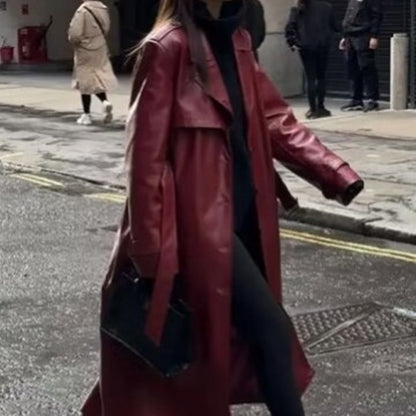 Bold Elegance Long Leather Trench Coat