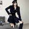 Retro Chic Denim Three-Piece Suit: Fashion autumn women's suit 2023 new American retro short denim jacket high waist pleated pants skirt three-piece suit