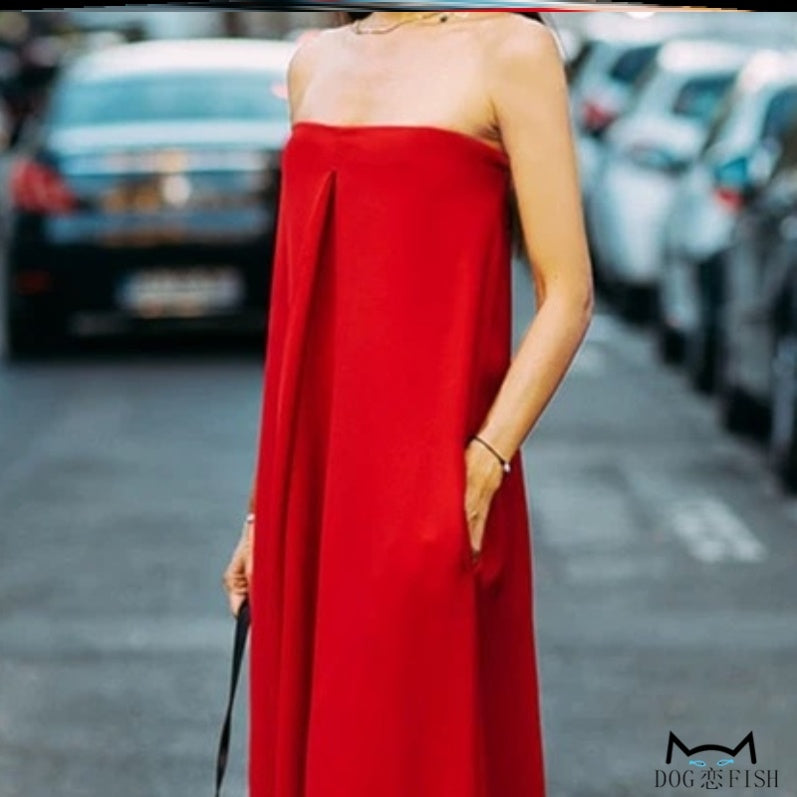 Sizzling Scarlet- Tube top jumpsuit for women fashion street shot red floor-length pants trend Red Jumpsuits pants