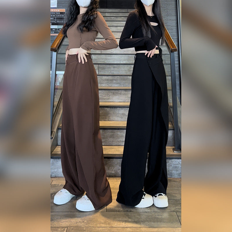 Irregularly Slimming High Waist Drooping Straight-leg Trousers