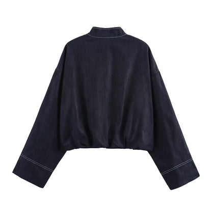 Denim Pilot Jacket Wide Pleated Denim Skirted Leggings