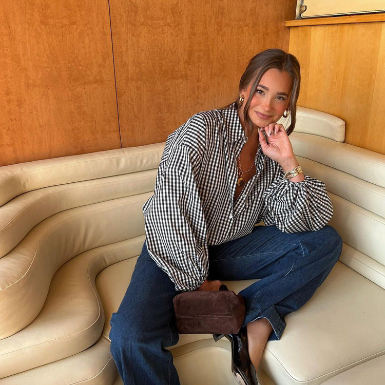 Women's Long Sleeve Plaid Elegant Commuter's All-matching Shirt