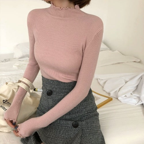 Korean-Inspired Solid Color Knitted Sweater