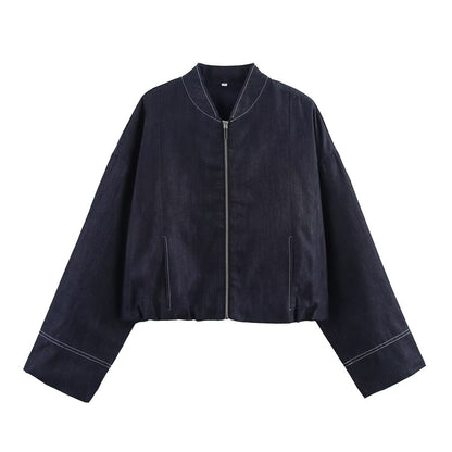 Denim Pilot Jacket Wide Pleated Denim Skirted Leggings