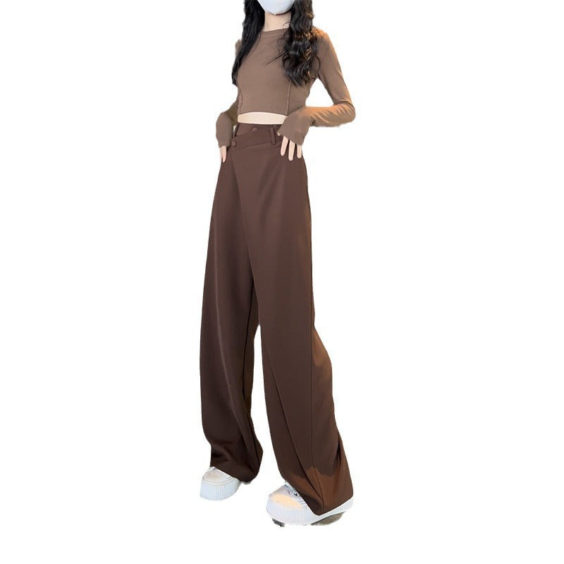 Irregularly Slimming High Waist Drooping Straight-leg Trousers