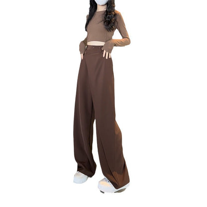 Irregularly Slimming High Waist Drooping Straight-leg Trousers