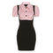 KLIOU Contrast Color Love Button Dress: KLIOU Pink and age-reducing college style contrast color love button dress female scheming backless bow hip skirt