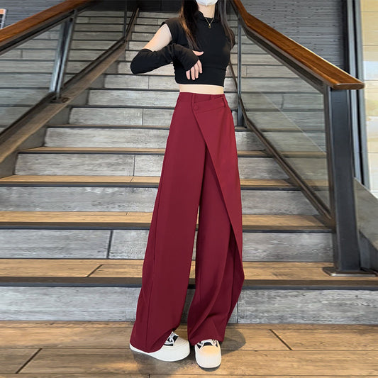 Irregularly Slimming High Waist Drooping Straight-leg Trousers