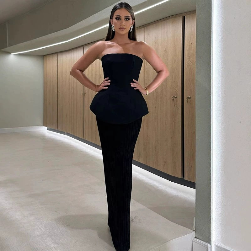 Women's Tube Top High Waist Hip Skirt Two-piece Set