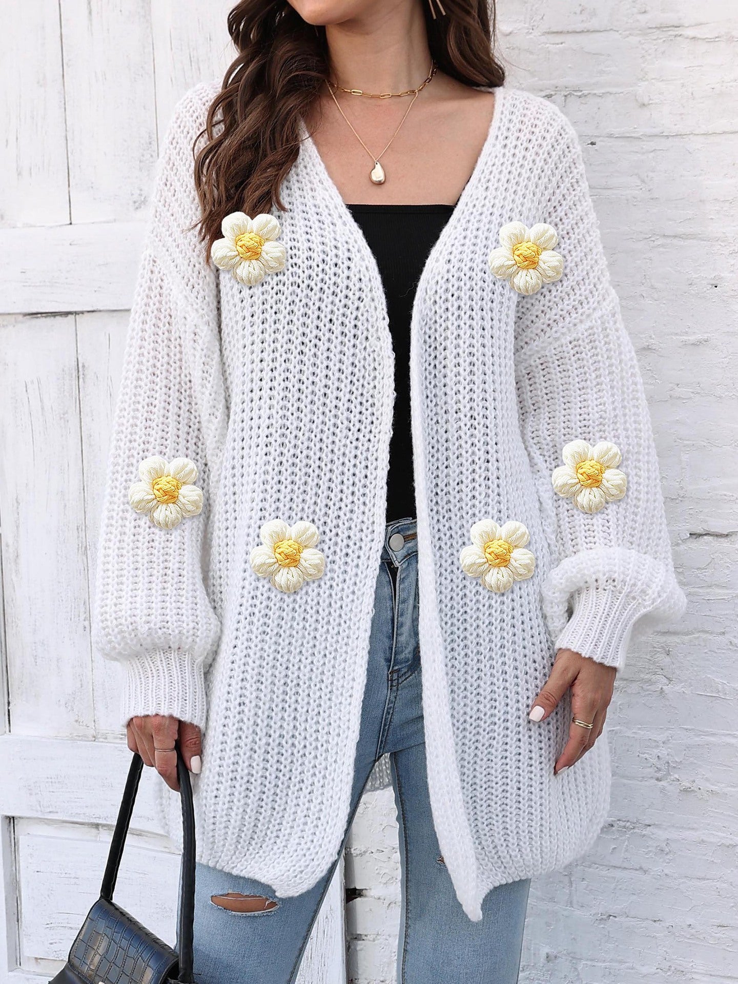 Floral Fantasy Woven Sweater Coat : Women's Thick Coat Thick Needle Woven Sweater