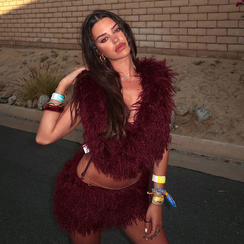 U-neck Hooded Backless Miniskirt Two-piece Suit For Women