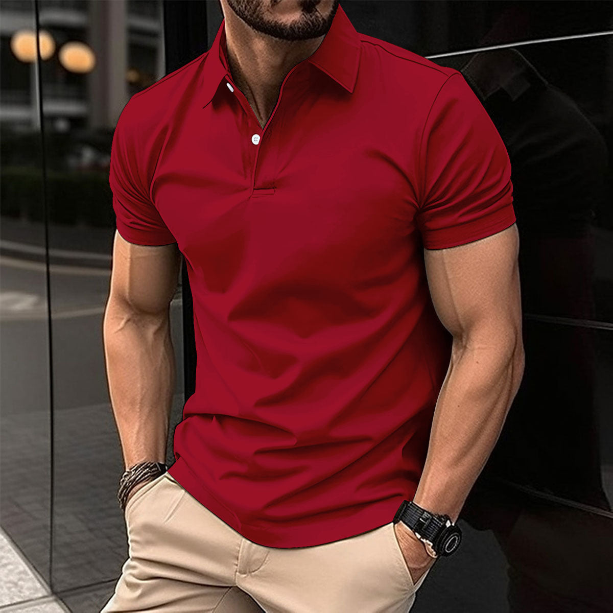 Leisure Luxe Polo Shirt: Short Sleeve Polo Shirt Men Solid Color Button Lapel Button Top