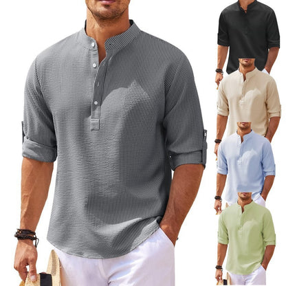 Stand Collar Shirt: Stand Collar Button Shirt Summer Pineapple Texture Shirt Casual Top Men's Clothing