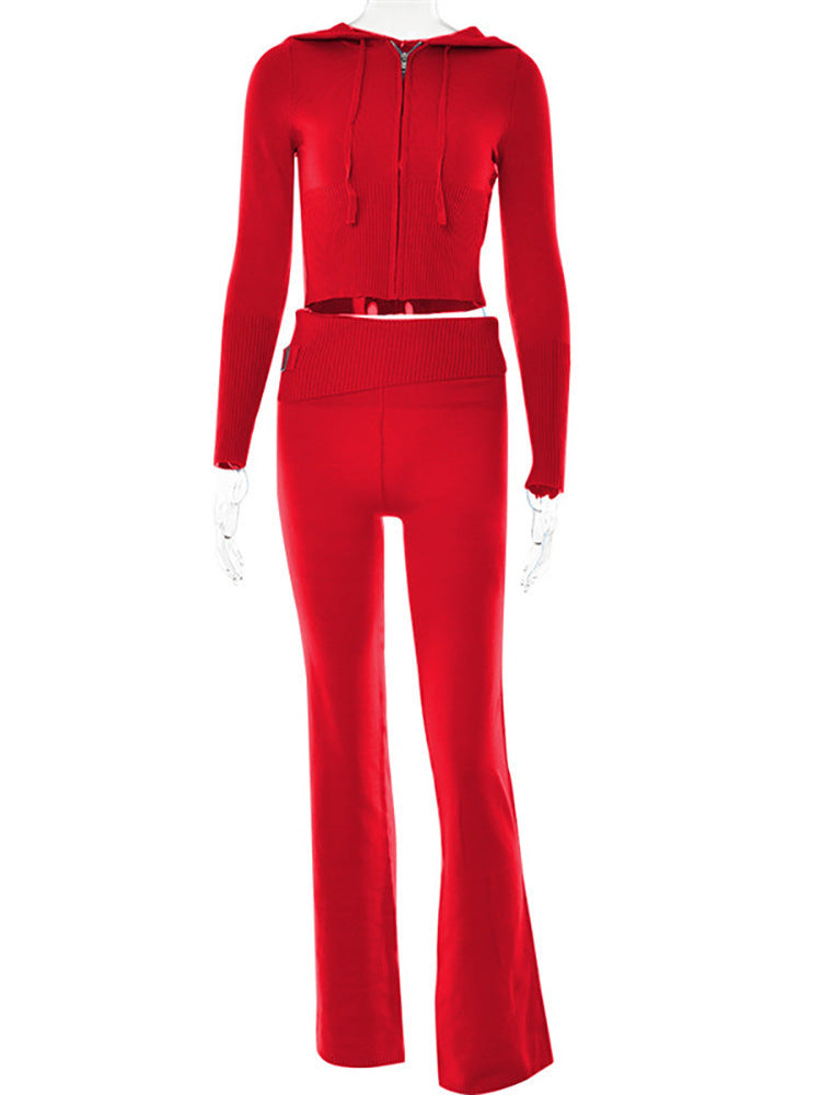 Urban Chic Zip-Up Set:Hoodie Suit Women Leisure Sexy Zip Long Sleeve Sweater And High Waist Long Pants Set