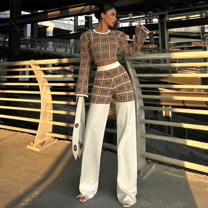 European And American National Style Printed Plaid Top And Trousers Suit