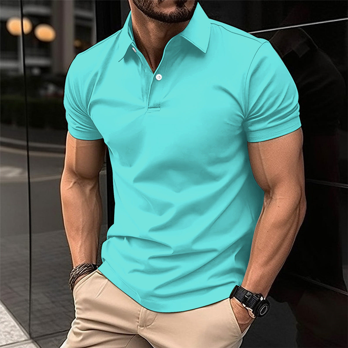 Leisure Luxe Polo Shirt: Short Sleeve Polo Shirt Men Solid Color Button Lapel Button Top