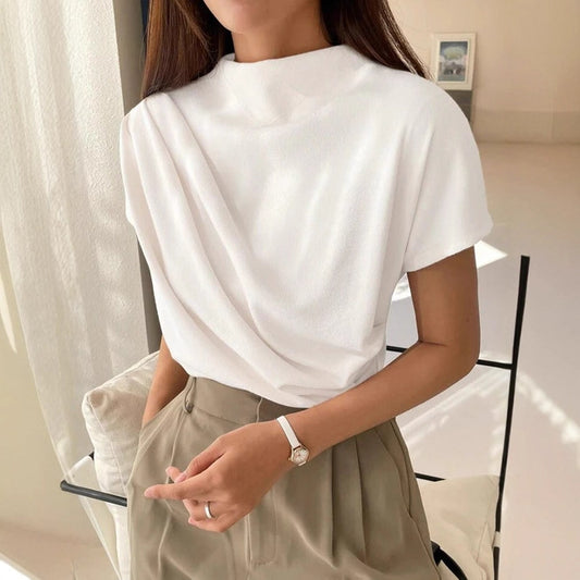 Round Neck Draping Summer New Simple Women's Clothing Short Sleeve