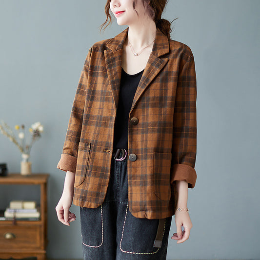 Plaid Cotton Suit Short Coat