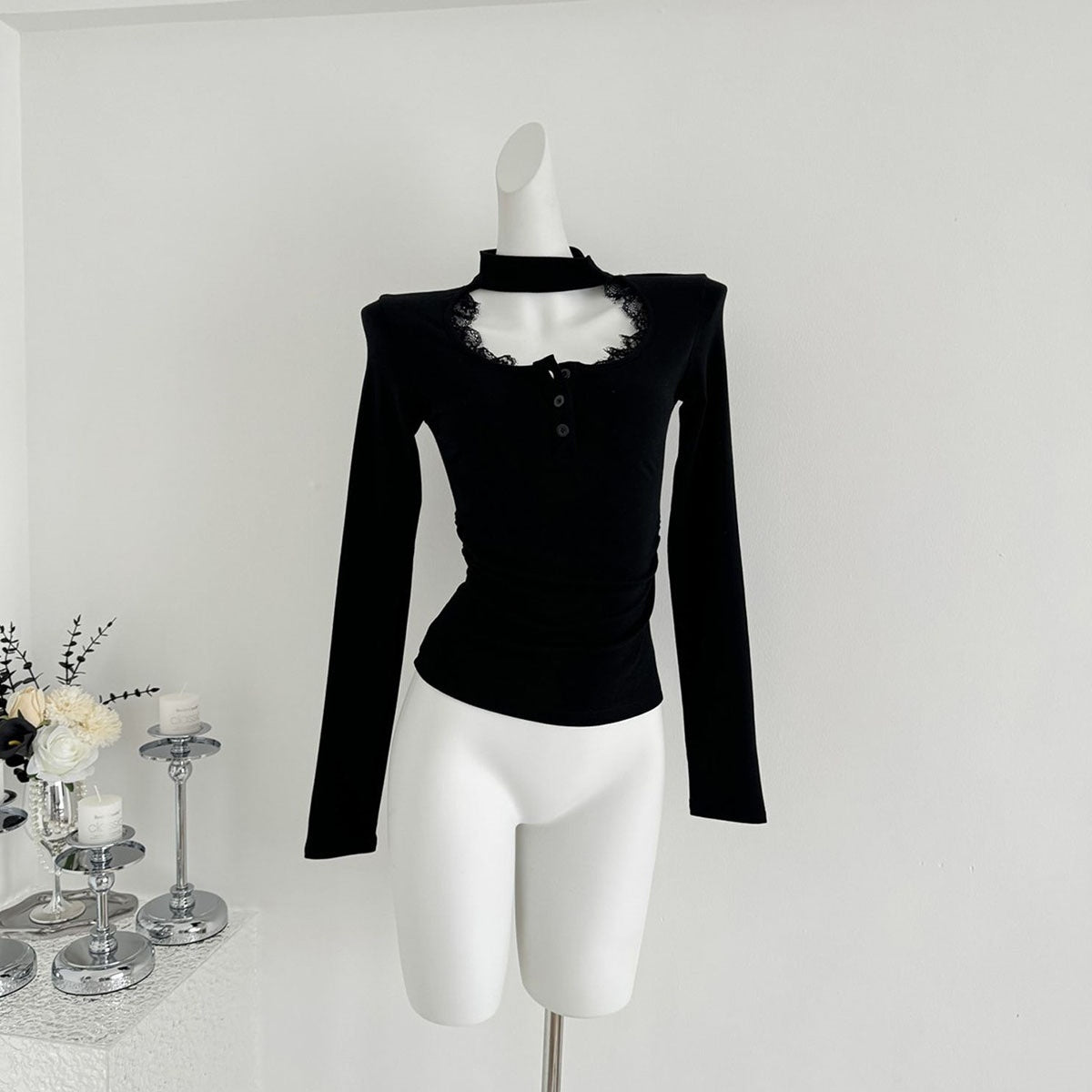 Lace Stitching Women's New Tight Pleated Inner Wear Blouse