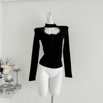 Lace Stitching Women's New Tight Pleated Inner Wear Blouse