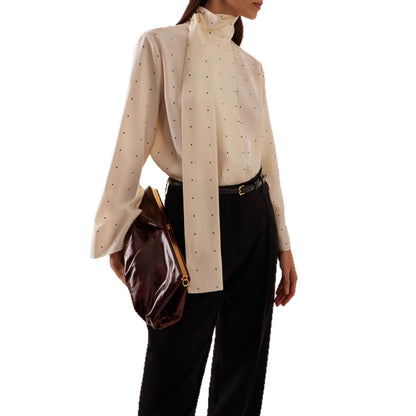 Ribbon Polka-dot Loose-fitting Commuter Long Sleeve Top