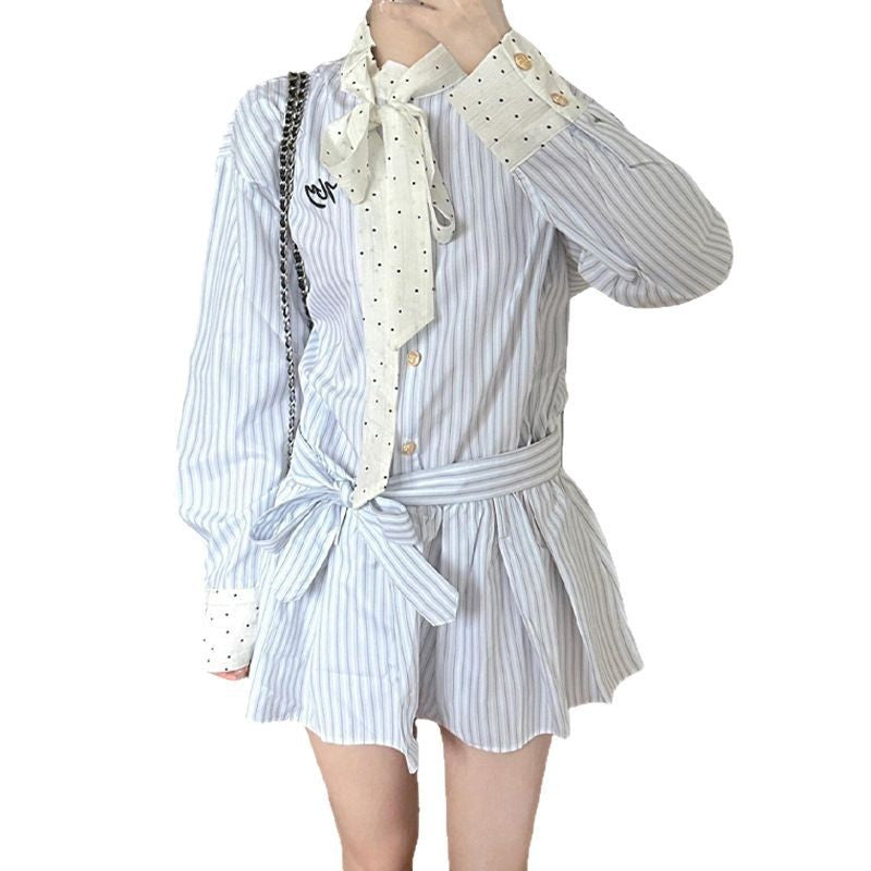 Preppy Style Long Sleeve Striped Shirt Dress