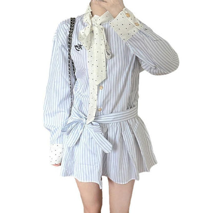 Preppy Style Long Sleeve Striped Shirt Dress