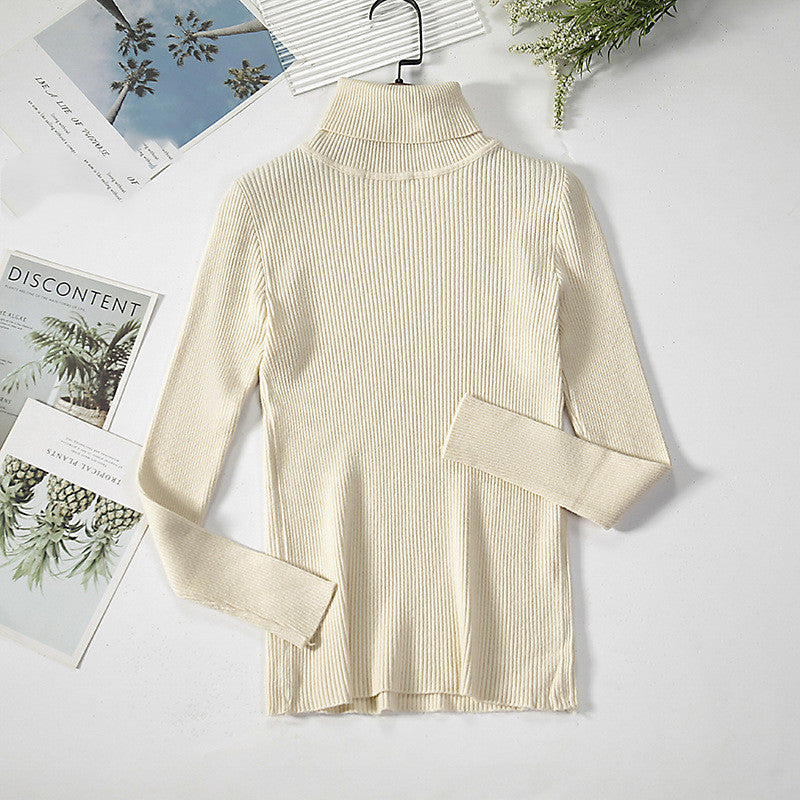 Classic Elegance Turtleneck Sweater: Solid Color Pit Strip Knit Pullover Turtleneck Sweater