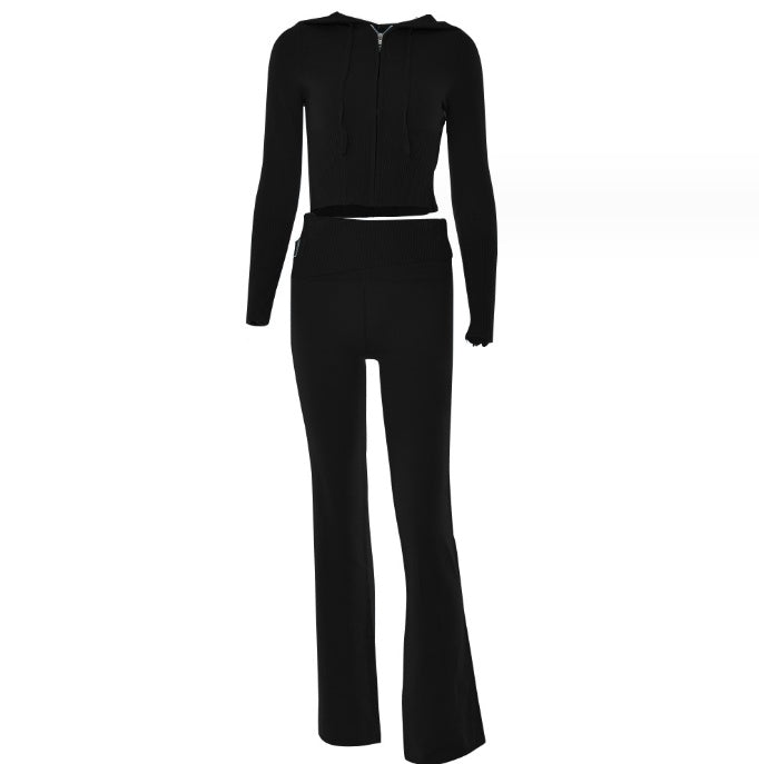 Urban Chic Zip-Up Set:Hoodie Suit Women Leisure Sexy Zip Long Sleeve Sweater And High Waist Long Pants Set