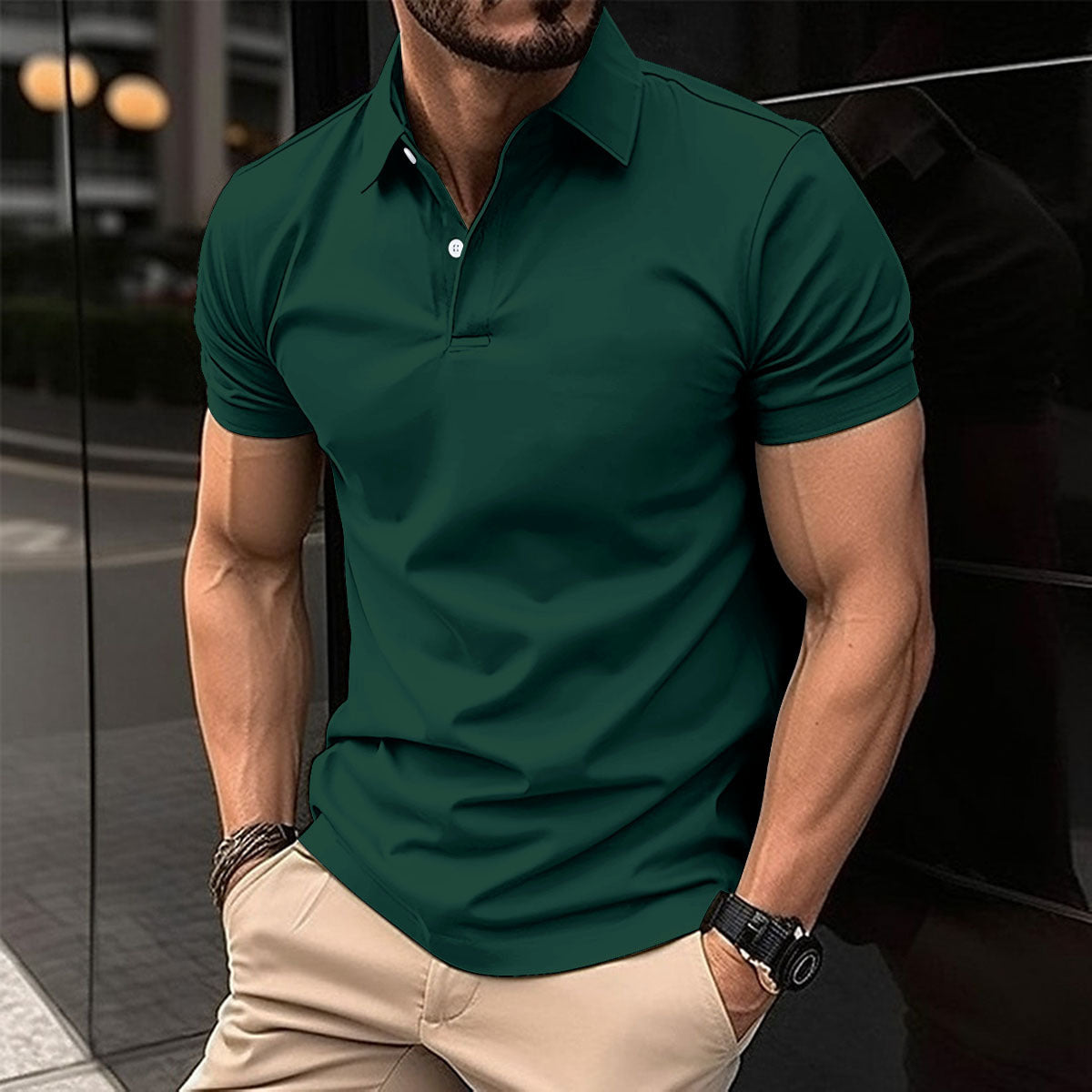 Leisure Luxe Polo Shirt: Short Sleeve Polo Shirt Men Solid Color Button Lapel Button Top